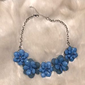 Cornflower Blue Flower Silver Tone statement necklace 🦋💙🫐